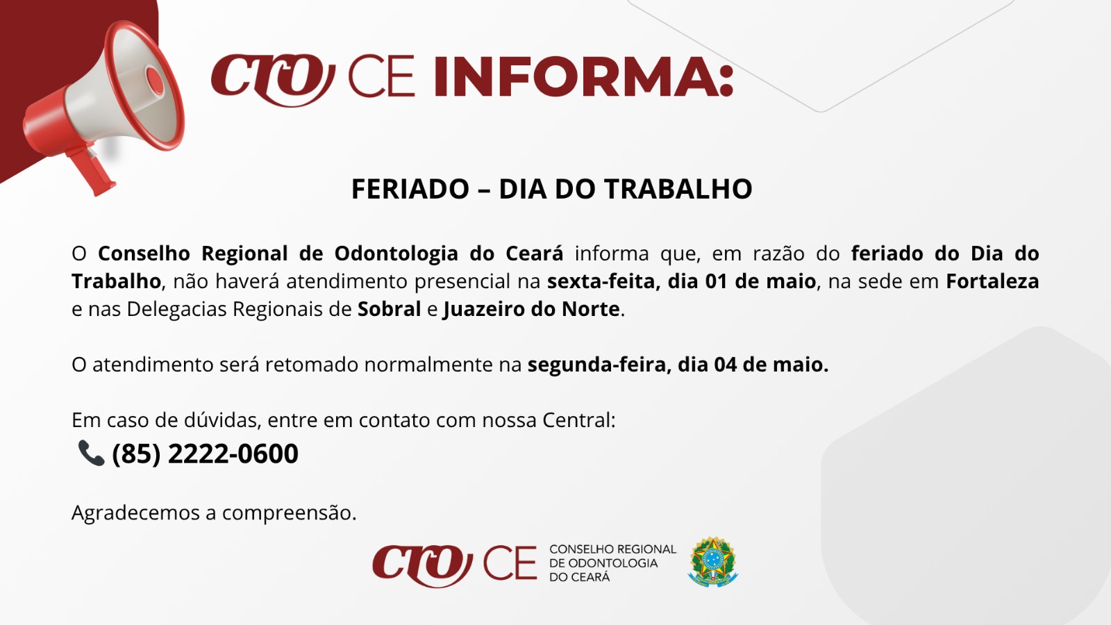 Feriado: dia 1º de maio, Dia do Trabalhador